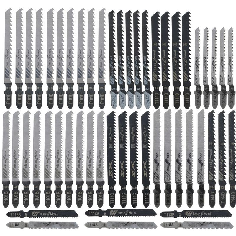 52pcs HCS HSS T-shank Jigsaw Blades Curved Metal Wood Assorted Jig Saw Blade Woodworking Fast Cutting Tools Accessories