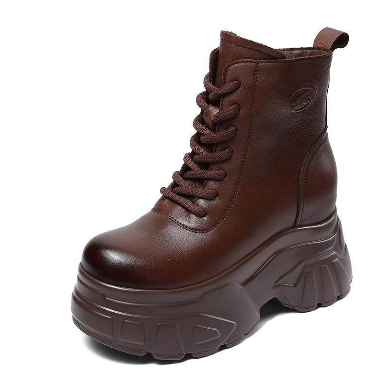 Retro thick-soled Martin boots for women's autumn and winter, small inner height increase handmade original short boots
