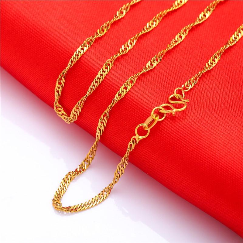 Gold Plated Brass Classic Personality Thin Necklace Water Wave Chain Gift