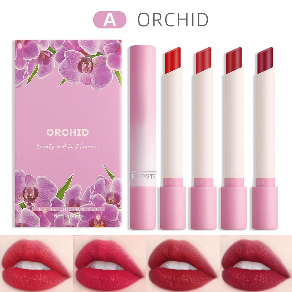 4Pcs Velvet Matte Lipstick Set Long Wearing Hydrating Lip Color for Women Girls Soft Smooth Texture Not Greasy Lightweight Lip Makeup Accessories