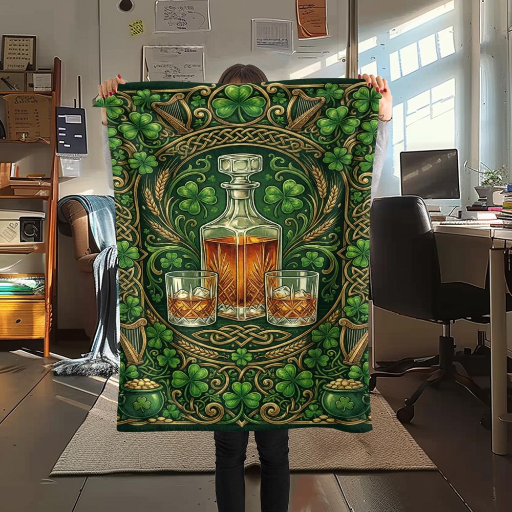 1Pc St.Patrick's Day Print Flannel Blanket, High Quality Comfortable for All Seasons, Home Decor, Warmth and Comfort, Perfect for Christmas Gifts W73