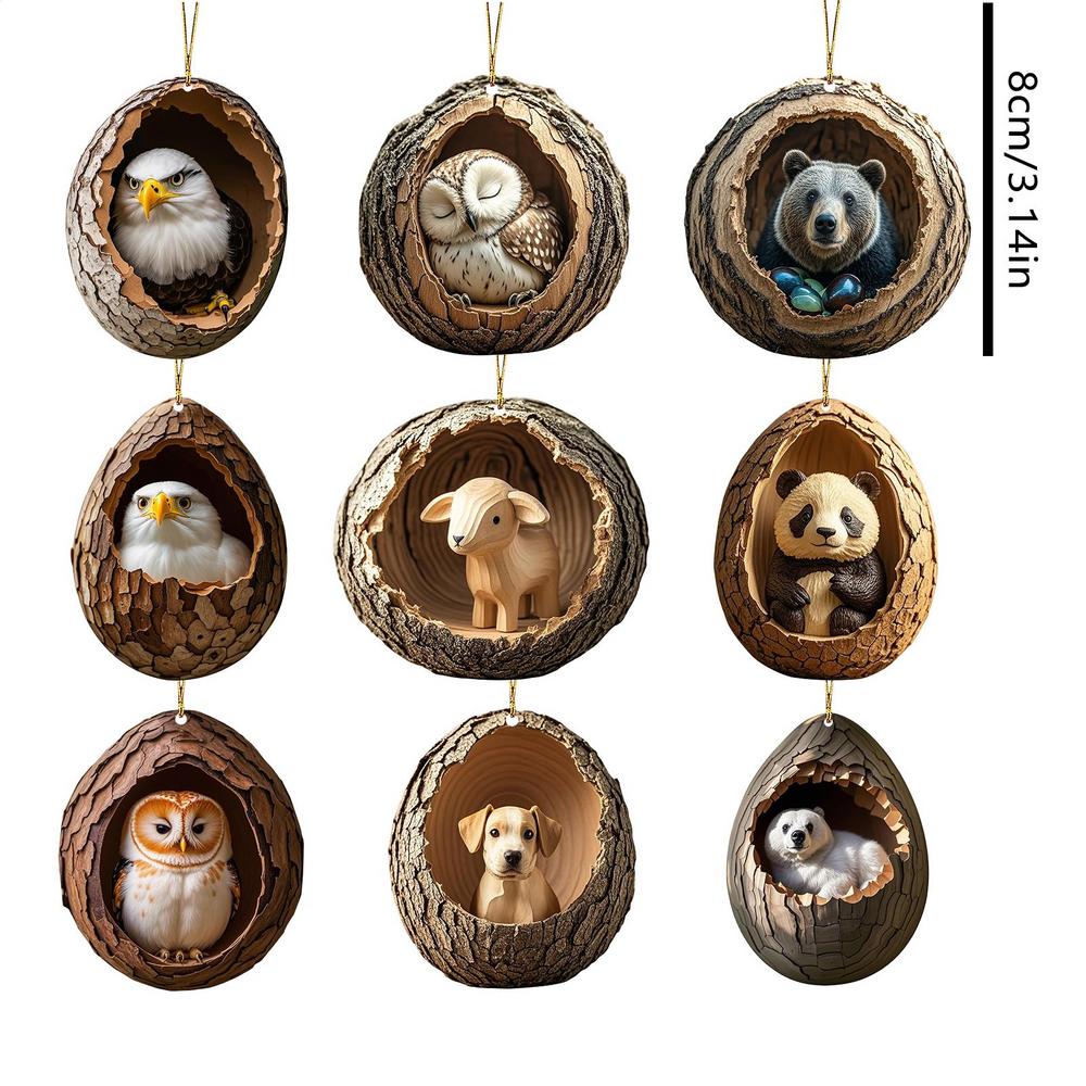 

9PCS Animal Christmas Ornament 2D Flat Acrylic Hangable Animal Pendant for Christmas Tree Decorations Cute Hangable Charm