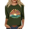 Moda Donna Ampio Casual Manica Sette 3/4 Stampato Girocollo Maglia Pullover