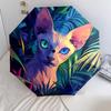 Plant Cat  pattern, automatic folding umbrella, portable and foldable design, 8 ribs, a Christmas or birthday gift.