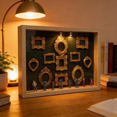 Scatola Sagoma Mini Museo Fai da Te con Cornici Piccole Figura Foto Personalizzata Scatola Ombra Vetrina Espositiva Ricordo di Famiglia Decorazione