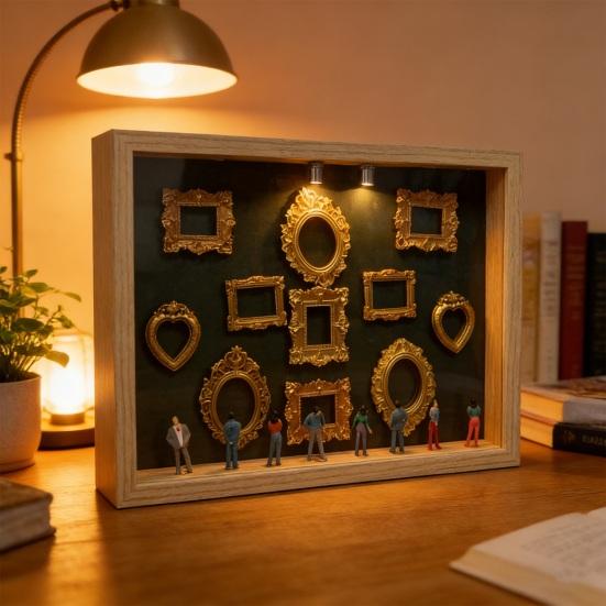 Mini Museum Silhouette Box with Figure Personalized Small Frames Photo Shadow Box Family Memory Display marrone