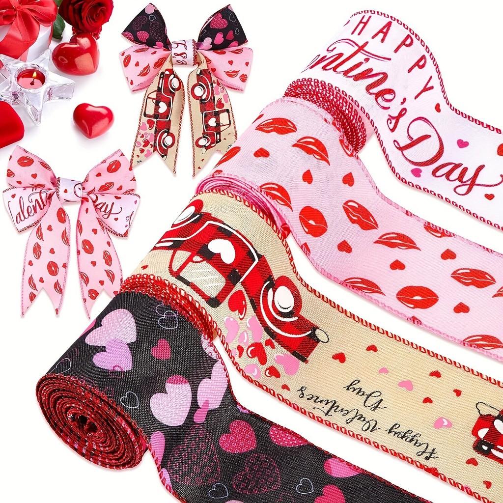 Romantic Red Heart Ribbon Set For Valentines Day With Four Creative Styles For Diy Decor Home