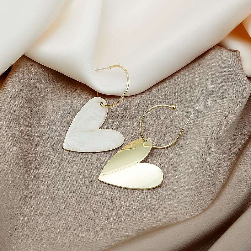 Trendy Big Heart Silver Needle Stud Earrings - Colorful Candy Design