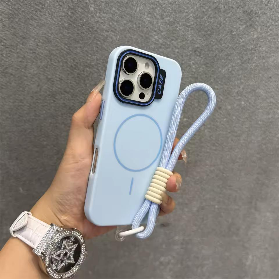 Modefodral Kontrastfärg Magsafe-fodral för iPhone11 12 13 14 15 16 Pro Max Plus Solid Slim Matt Lanyard-skydd