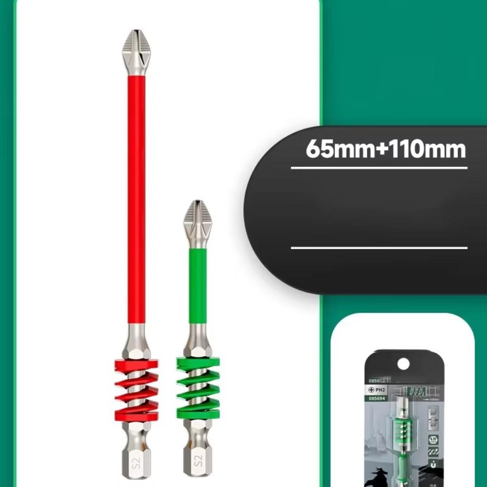 

With Spring Anti-Slip Phillips Bit 65/90/110mm Cross Drill Bit Impact-resistant Screwdriver Bits 65+110mm 2pcs