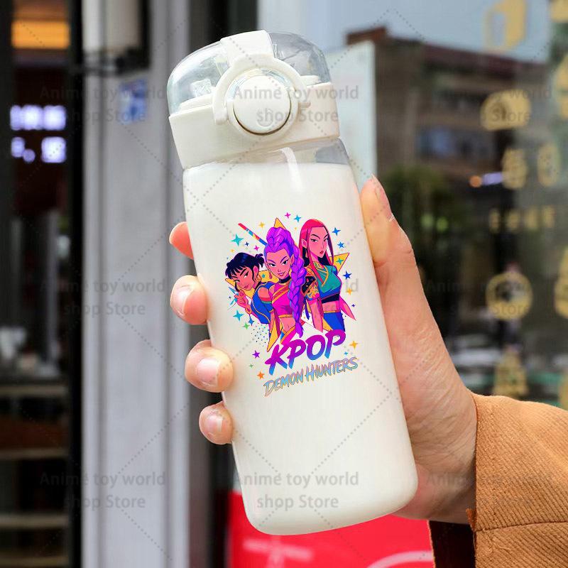 KPop Demon Hunters Sports Transparent Water Bottle Portable Gym Travel Clear Leakproof Drinking Frosted 400ml Play Entertaining Safe Kid Friendly Fun