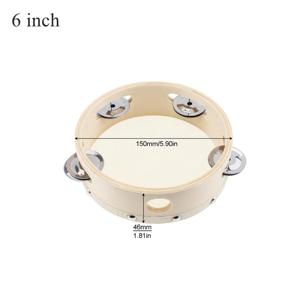Wood 6 8 10 Inch Hand Held Tambourine Sheepskin Head Single Row Jingles Church Party KTV Musical Educational Rhythm Percussion Instrument Gifts