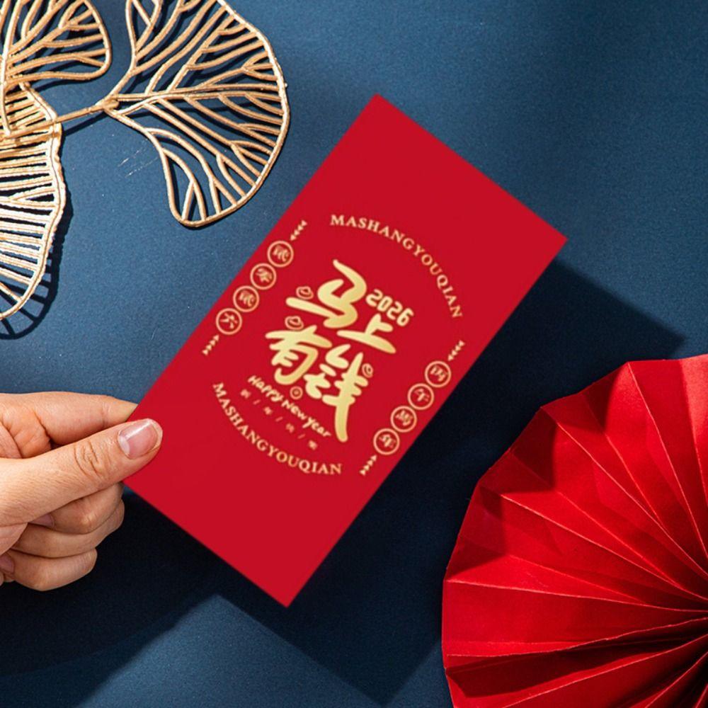 6pcs Blessings Printing 2026 Horse Year Red Envelope Mixed Pattern Red Packet HongBao Birthday