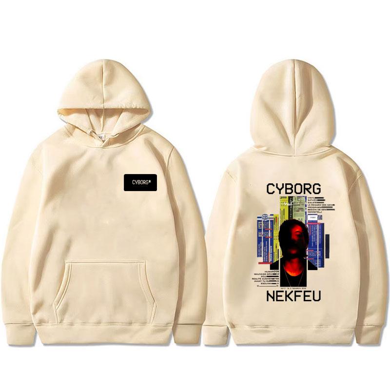 Felpa con cappuccio grafica da rapper Nekfeu Cyborg Uomo Donna Hip Hop Moda Musica Pop Pullover Maschile Casual Vintage Felpa con cappuccio in pile