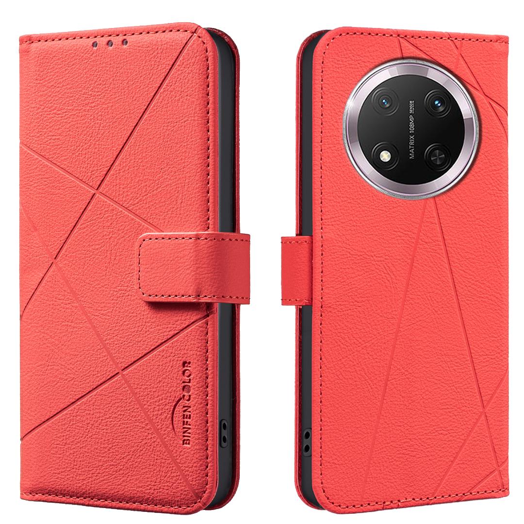 

Чохол для Honor Magic7 Lite 5G/Honor X9c 5G BINFEN COLOR BF35 Шкіряний чохол для телефону з геометричним тисненням Гаманець з RFID-блокуванням Підставка Red