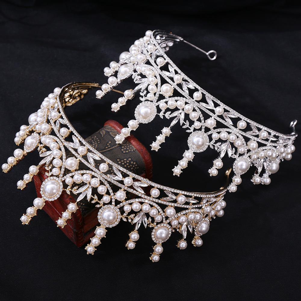 New Bridal Tiara White Pearl Crown Rhinestone Crown Wedding Accessories Princess Hair Accessories