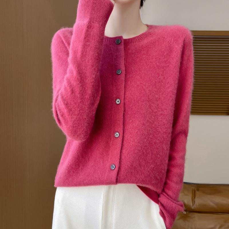 2025 Autumn/Winter Women's Seamless Cashmere Crew Neck Sweater - High-end Pure Wool Knitted Cardigan