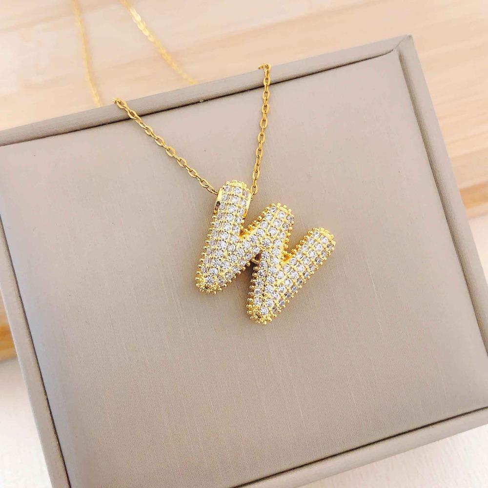 Necklace Female English Alphabet Necklace Female Hip Hop Full Zircon Delicate Clavicle Chain Personality Necklace