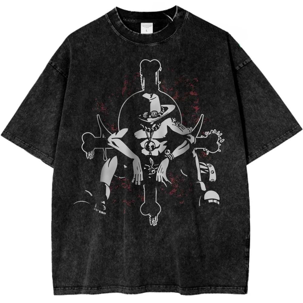 ONE PIECE Zoro Portgas D Ace Shirt Anime Retro T-Shirt Designer Illustration Pattern Street Harajuku Summer 2026 New