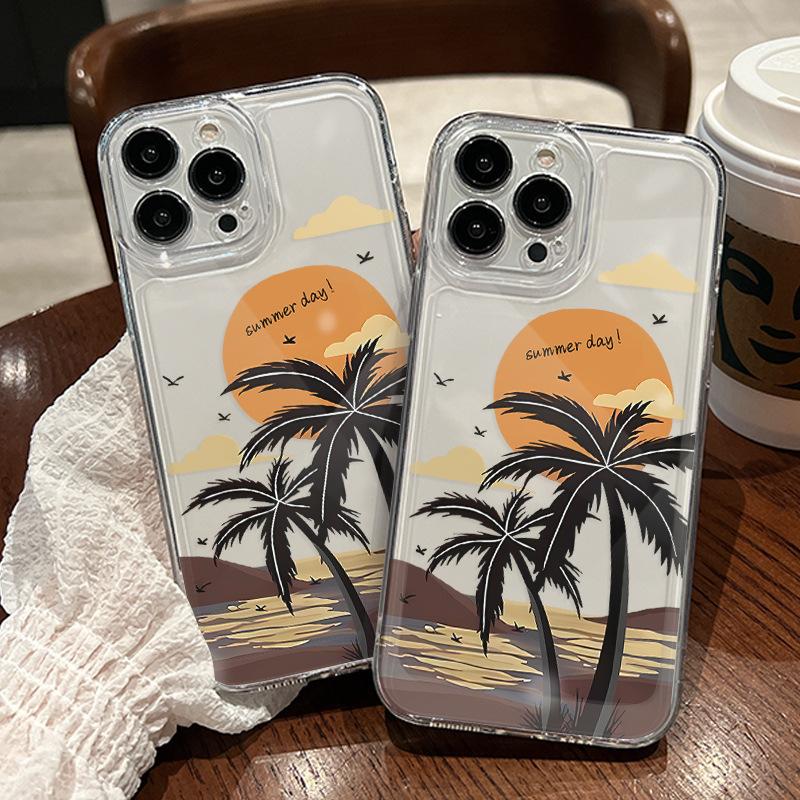 Sunset Coconut for Iphone12 Apple 17/16/15 Promax Transparent Phone Case 14 Anti-drop Cover Women
