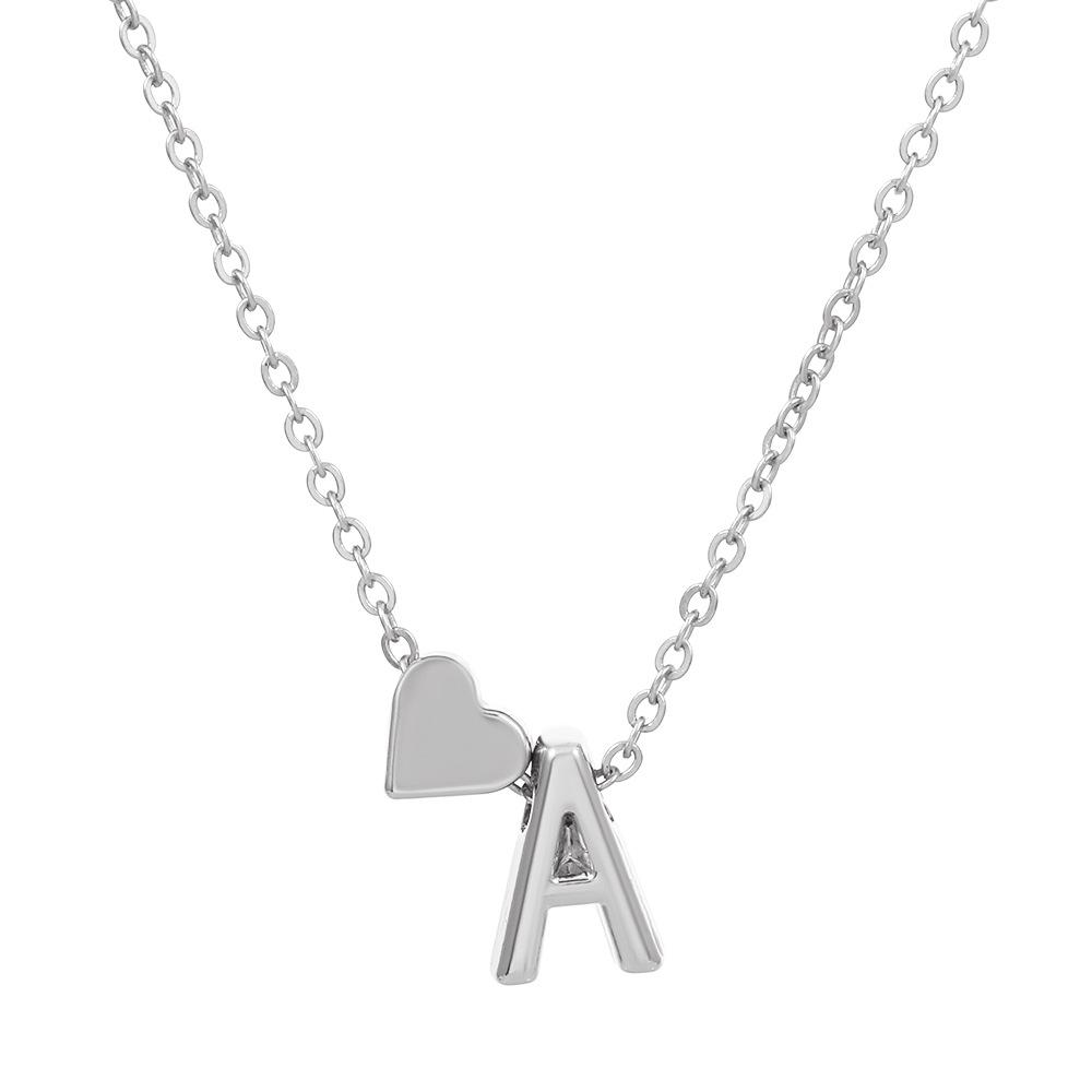 European & American Alphabet Love Heart Pendant Necklace – Versatile Peach Heart Clavicle Chain