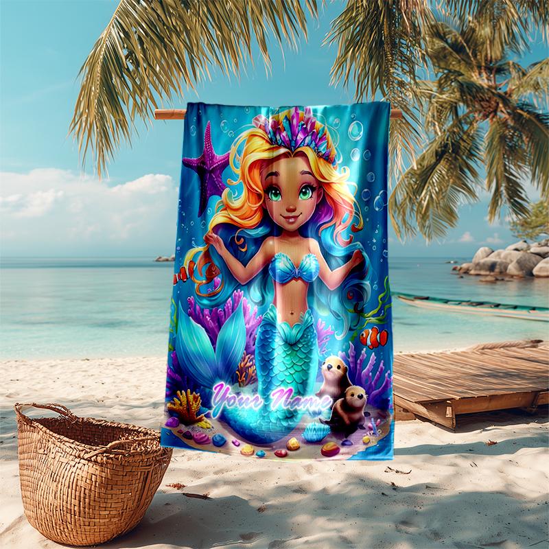 1PC Custom Name Mermaid Dreams Underwater Beach Towel Highly Absorbent And Sand-Resistant Towel for Swimming, Pool, Yoga, And Travel Lightweight
