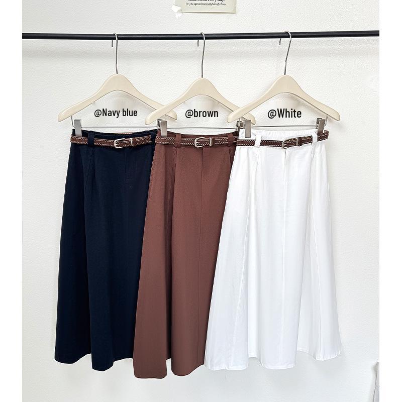 2026 Spring/Summer Retro Hepburn Style High Waist A-Line Midi Skirt One Size белый