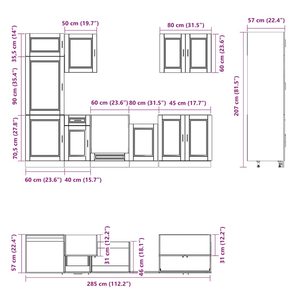 7 Piece Kitchen Cabinet Set Porto Grey Sonoma Wood Based Panel