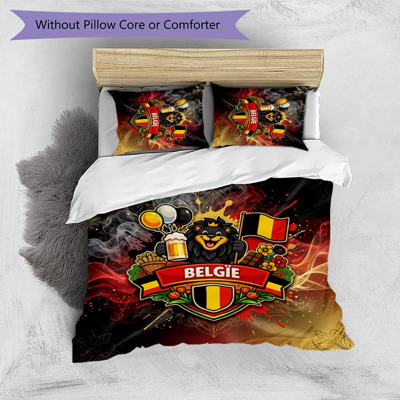 Set Biancheria da Letto Stampata Calcio Belgio 3 Pezzi Copriletto Traspirante Accogliente come Regalo per Inaugurazione Casa o Festa