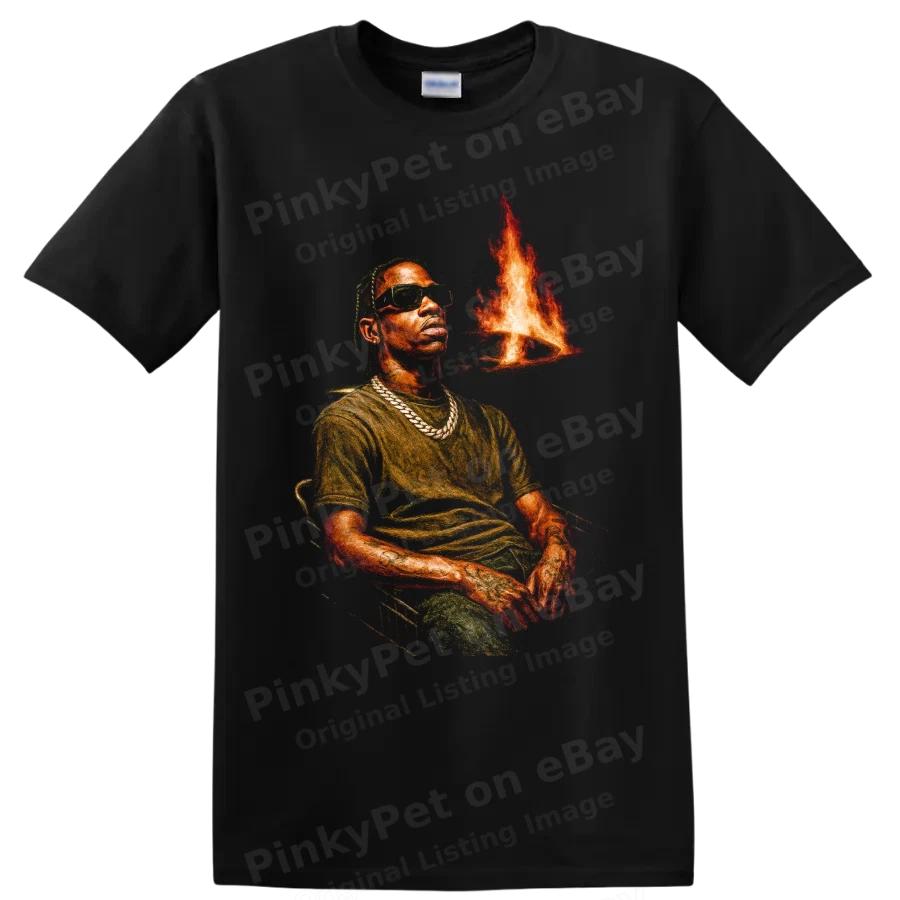 Travis Scott Utopia Hip Hop Portrait Flames T Shirt Graphic Tee
