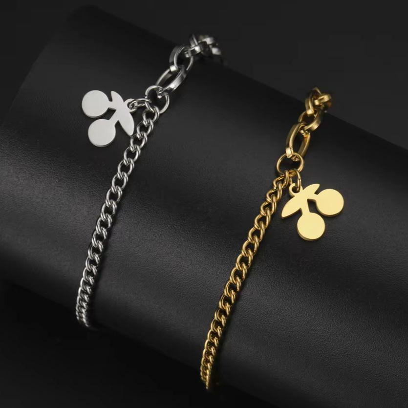 My Shape Cherry Bracelets Stainless Steel for Women Girls Gifts Fruit Pendant Chain Hand Chain Bangle Birthday Gifts Jewelry