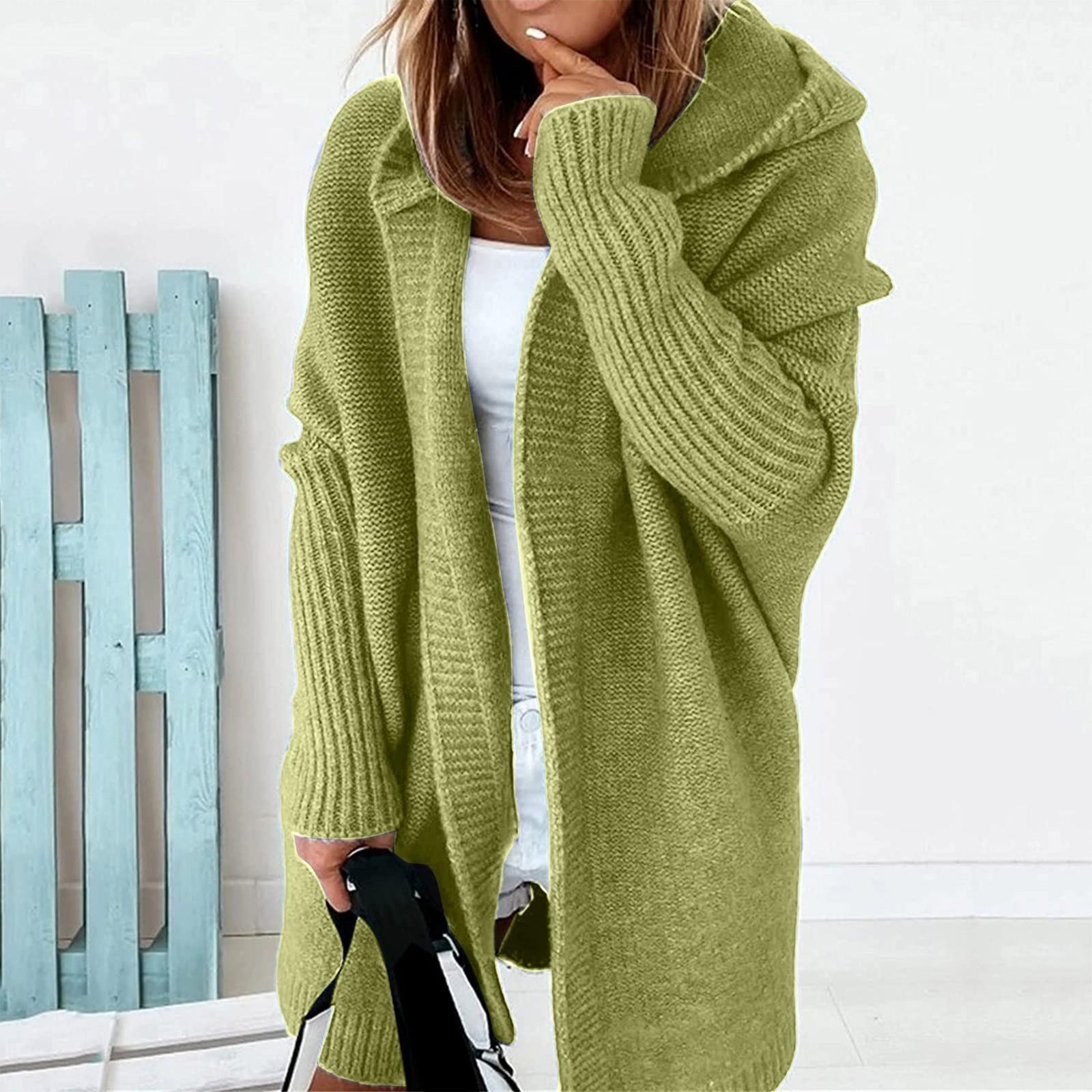 

Жіночий в язаний кардиган з капюшоном Довгий светр Пальто утеплене зимове S зелений