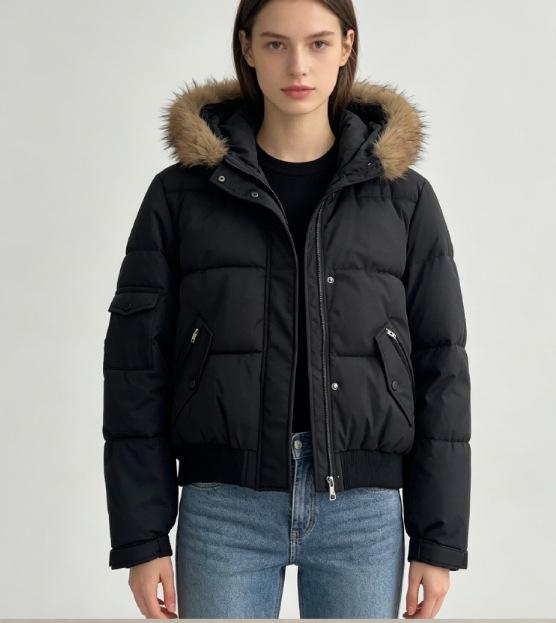 Winter new women's fashion big fur collar down cotton clothes foreign look thin warm cotton coat