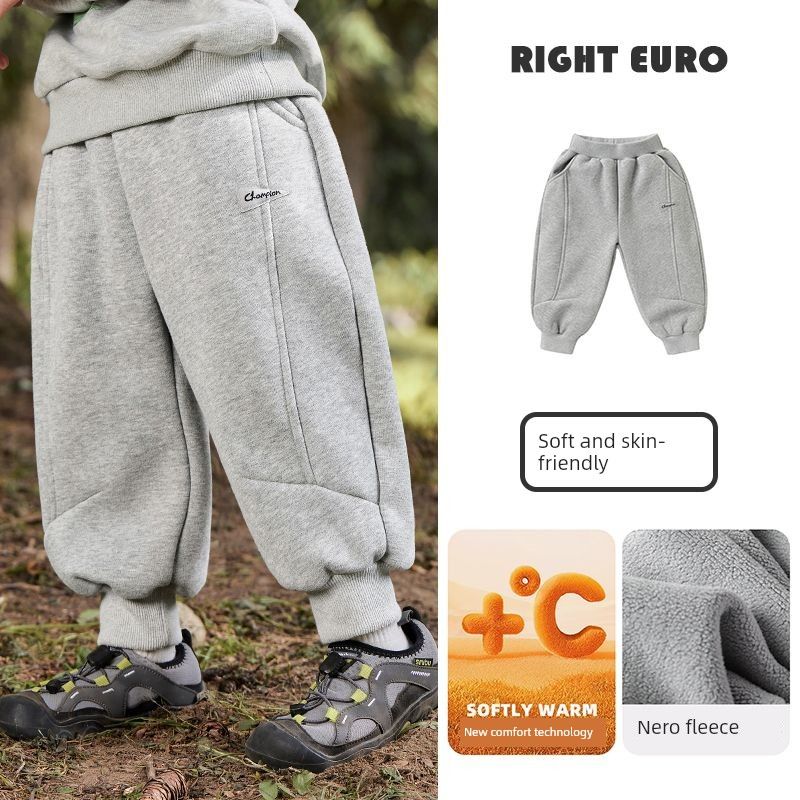Boys Fleece-Lined Sweatpants Winter 2025 New Warm Joggers Children s Baby Pants Autumn and Winter Children s Clothing Pants Floral Gray 120cm