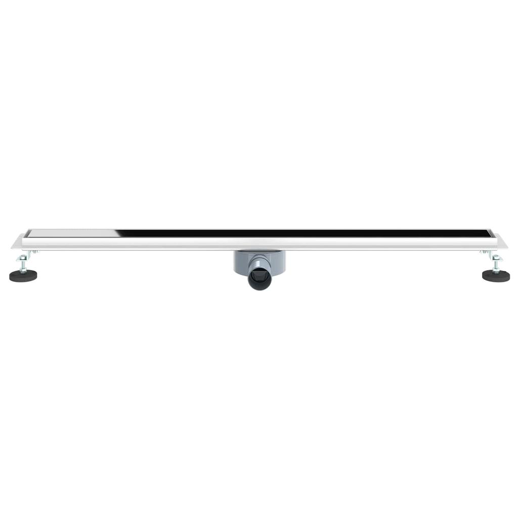 Shower Drain with Glass Cover and 360 degrees Siphon Black 100 cm