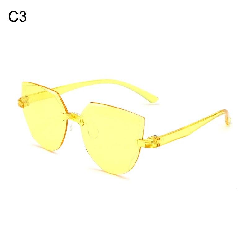 New Vintage Cat Eye Round Sunglasses Women Korean Transparent Rimless Gradient Sun Glasses Luxury Shades UV400 Oculos