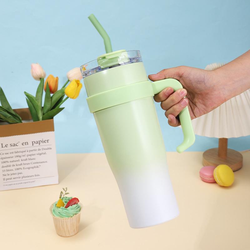 Big Mac gradual change ice cup 10oz straw handle car cup large capacity stainless steel thermos cup water cup