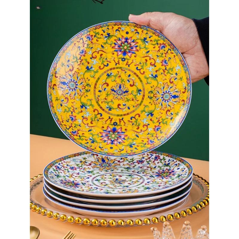 6/8 Inch Ceramic Plate Household Enamel Color Dinner Plate Exquisite Ceramic Tableware Kitchen Accessories Salad Plate