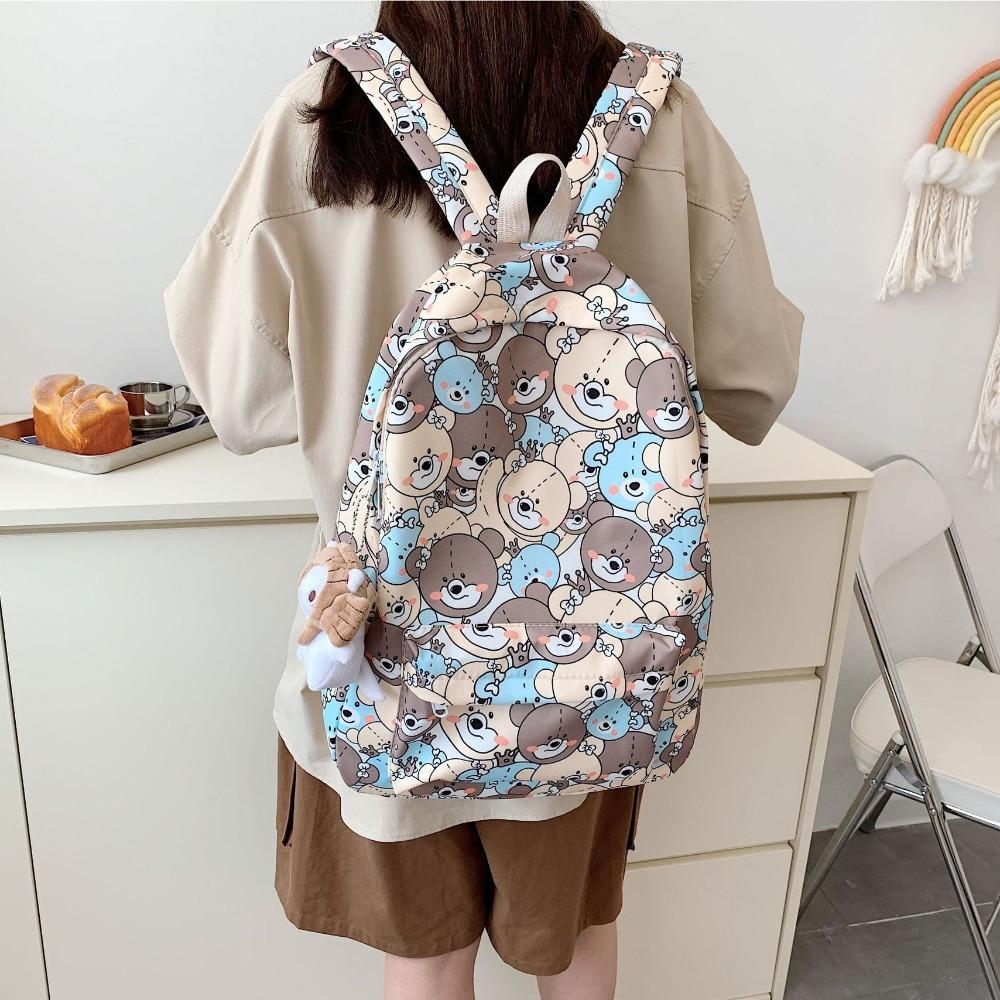 Cute Bear Printed Student Backpack Large Capacity Waterproof Book Bag Nylon Women Backpack Students