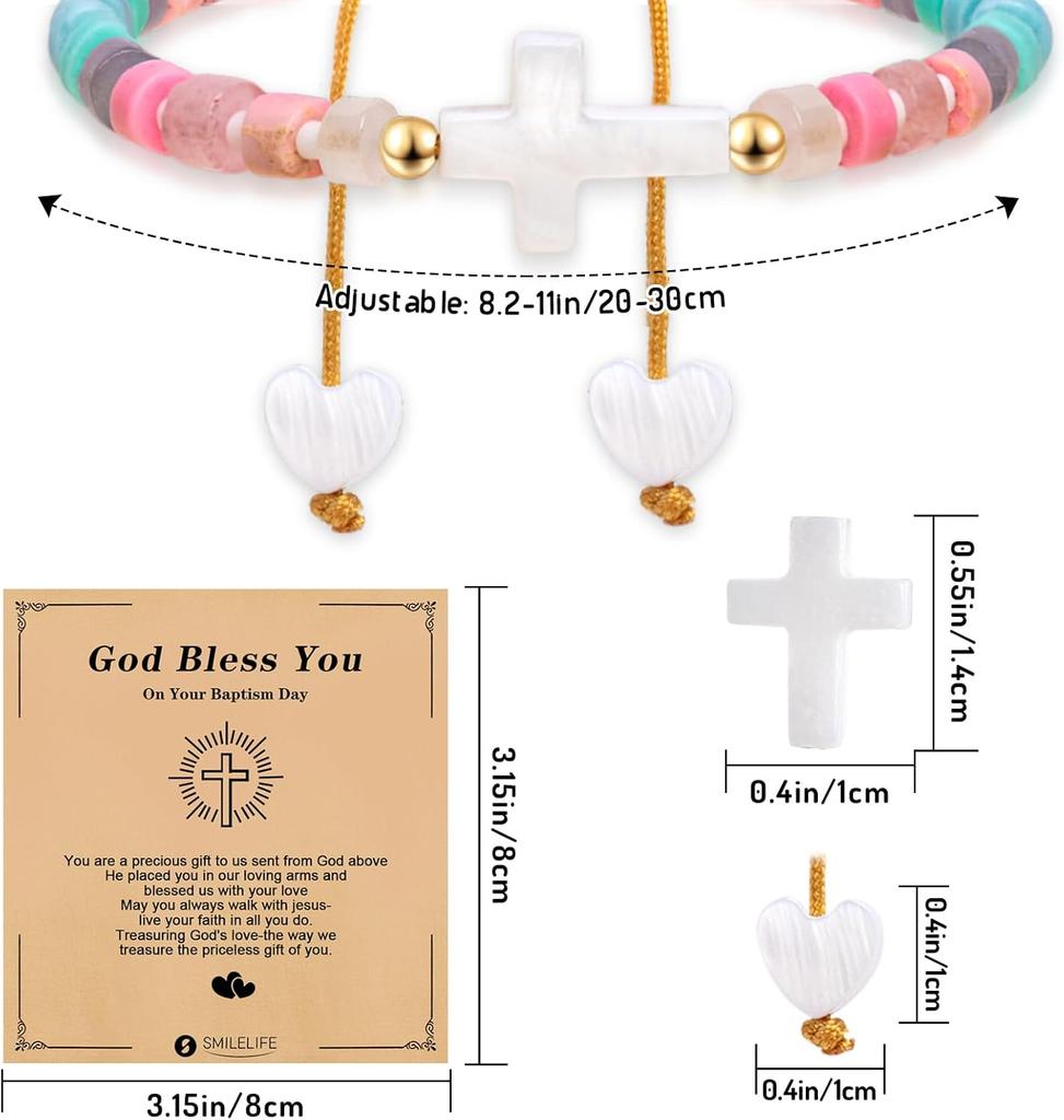 Ostern & Taufgeschenk für Frauen, Mädchen und Jungen - Inspirierendes Kreuzarmband mit 'Gott segne dich'-Karte