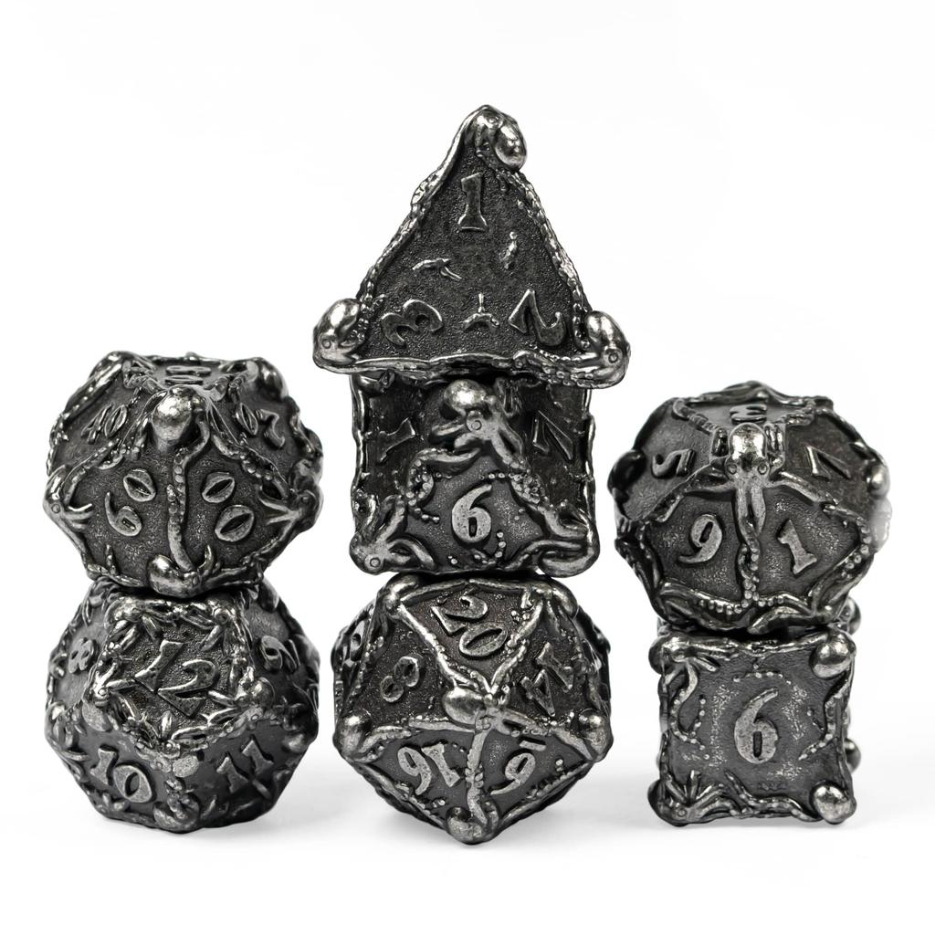 Cusdie DND Oktopus Metallwürfel Set Dungeons and Dragons D4-D20 Solide Polyederwürfel für Brettspiele Rollenspiel Spiel Pathfinder