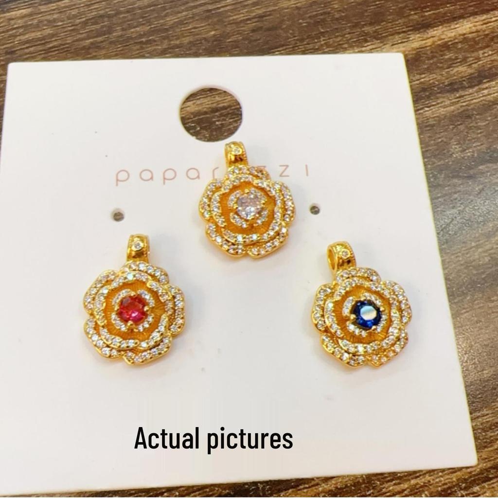 Elegant Vietnamese Sand Gold Enamel Rose Flower Pendant Necklace