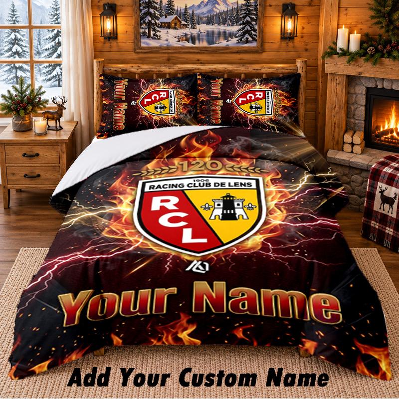 Racing Club De Lens Pattern Bedding 3Pcs Set Custom Name, Bed Sheet And Pillowcases For Home Bedroom