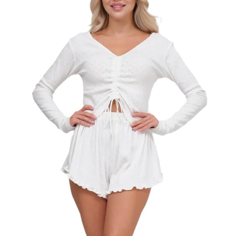 Exquisite Pajamas Long-sleeved Two-piece Set of Pure Cotton Sexy and Thin Autumn New Shorts Furniture Clothing Women