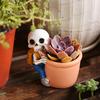 Cute Skeleton Planter Decorative Resin Flowerpot Small Skeleton Plant Pot for Succulents Halloween Desktop Decoration