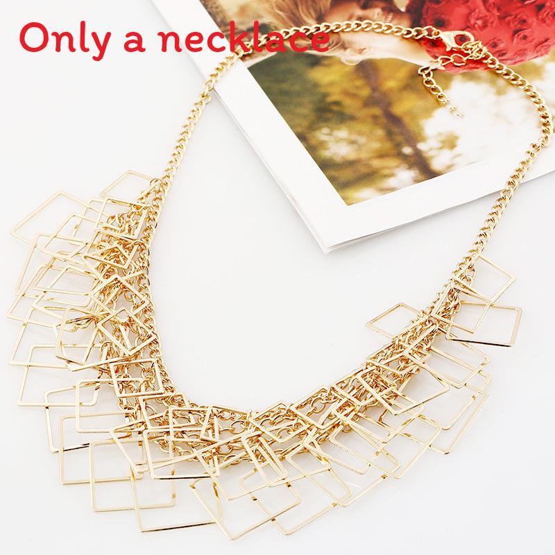 Layer Multi Square Geometric Necklace Metal Chain Pendant For Vintage Gift Style
