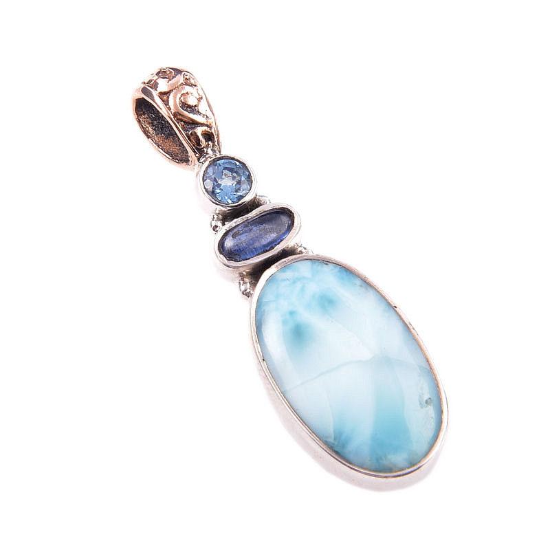 Natural Republic Larimar,Kyanite 925 Solid Sterling Silver Pendant 1.75'' z5u66