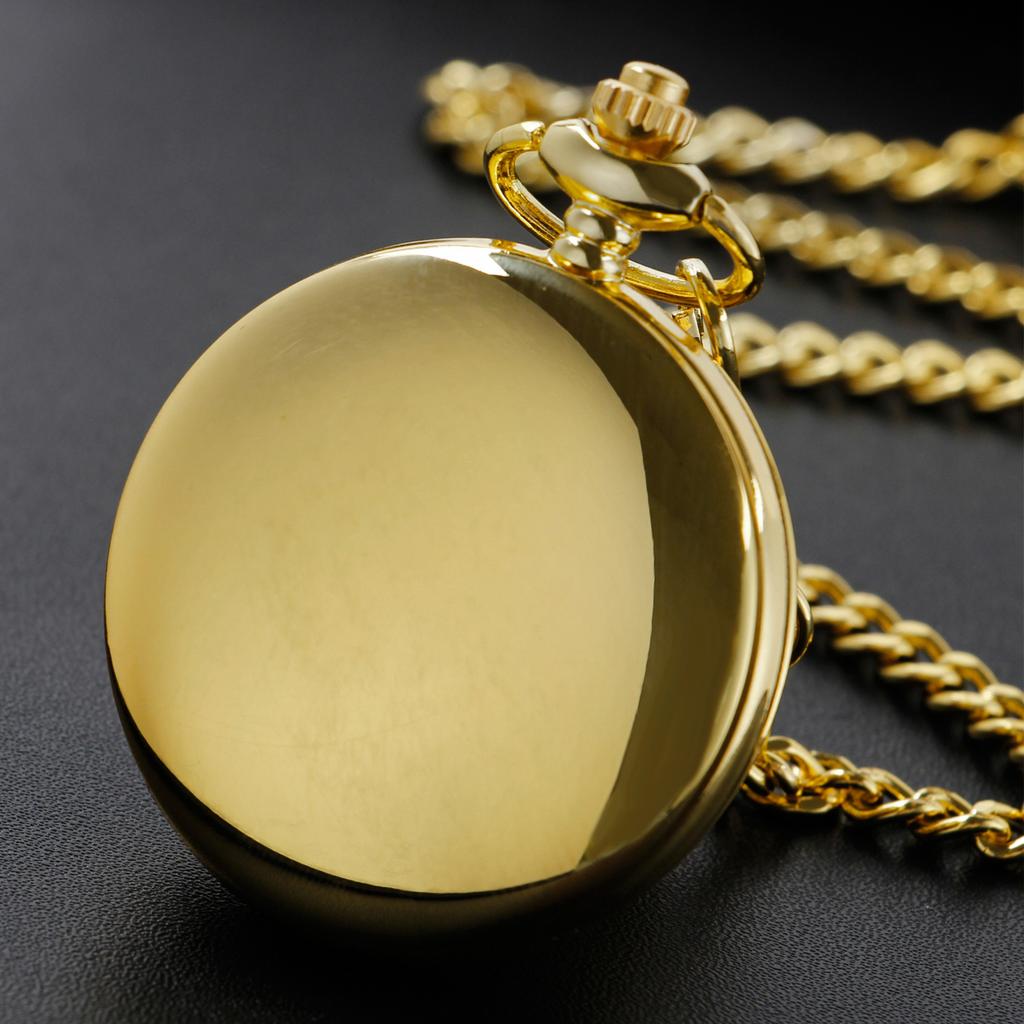 Classic Vintage Golden-Tone Quartz Pocket Watch with Arabic Numerals & Adjustable Chain - Round Men's Fashion Accessory