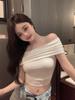 Summer Women Sleeveless  T Shirts Cotton Solid T-shirt Off Shoulder High Waist Crop Top Tee Female Casual T Shirt
