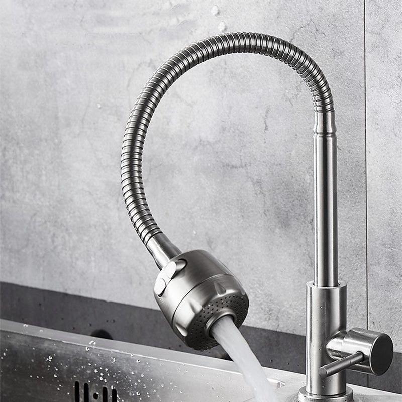 Universeller drehbarer Kaltwasser-Küchenhahn 304 Edelstahl Einzelgriff Schwarze Farbe Auf der Arbeitsplatte montierter Spülbeckenwasserhahn